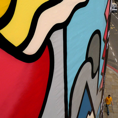 Detail of a bold colourful wall painting