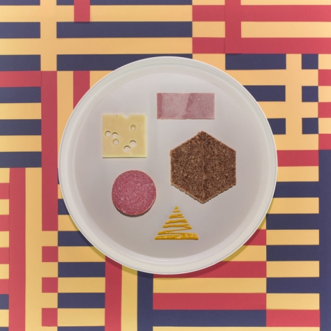 Illustrated plate on a striped background