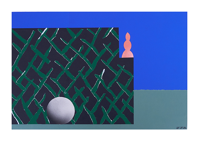 Panel with a green grid and a sphere