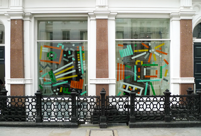 Shop front with patterned window panels