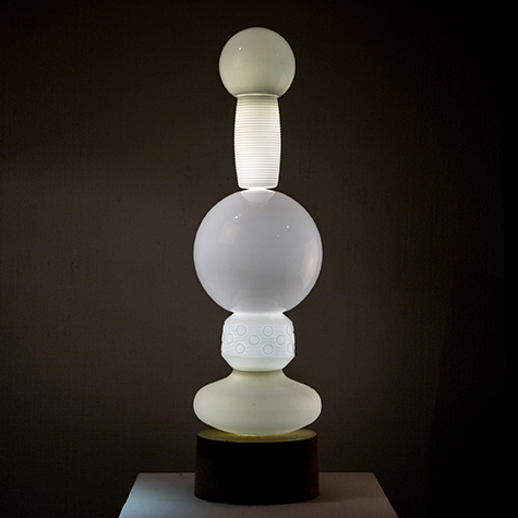 White Totem Light, detail of stacked glass shades