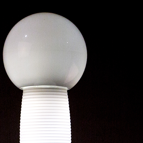 White Totem Light, detail of stacked glass shades