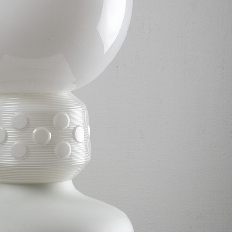 White Totem Light, detail of stacked glass shades