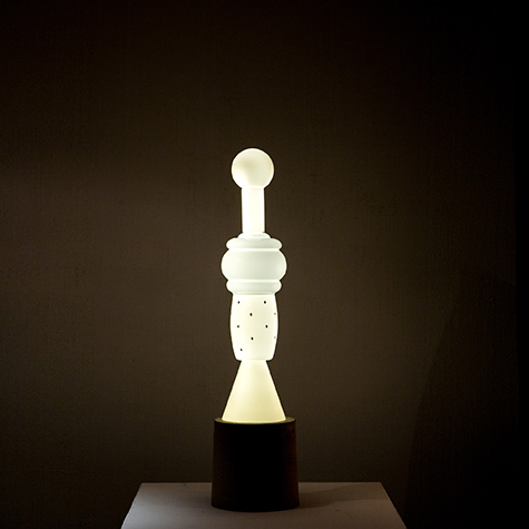 White Totem Light, detail of stacked glass shades