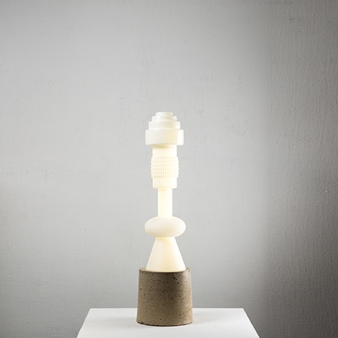 White Totem Light, detail of stacked glass shades