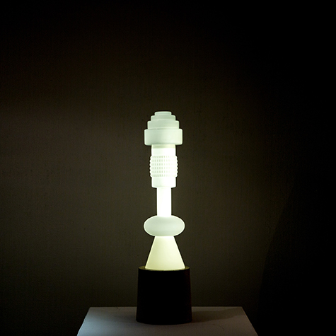 White Totem Light, detail of stacked glass shades